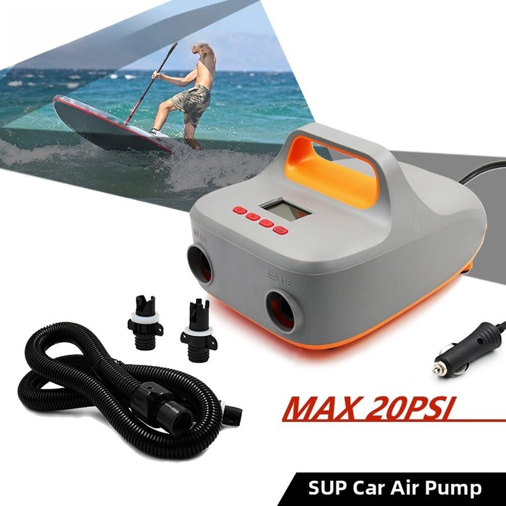 Honseadek Pompe à air électrique pour planche à pagaie, gonflable haute pression 12 V | Pompe jusqu'à 20 psi, booster portable rapide pour kayak, planche de surf, radeau et bateau avec 3 buses