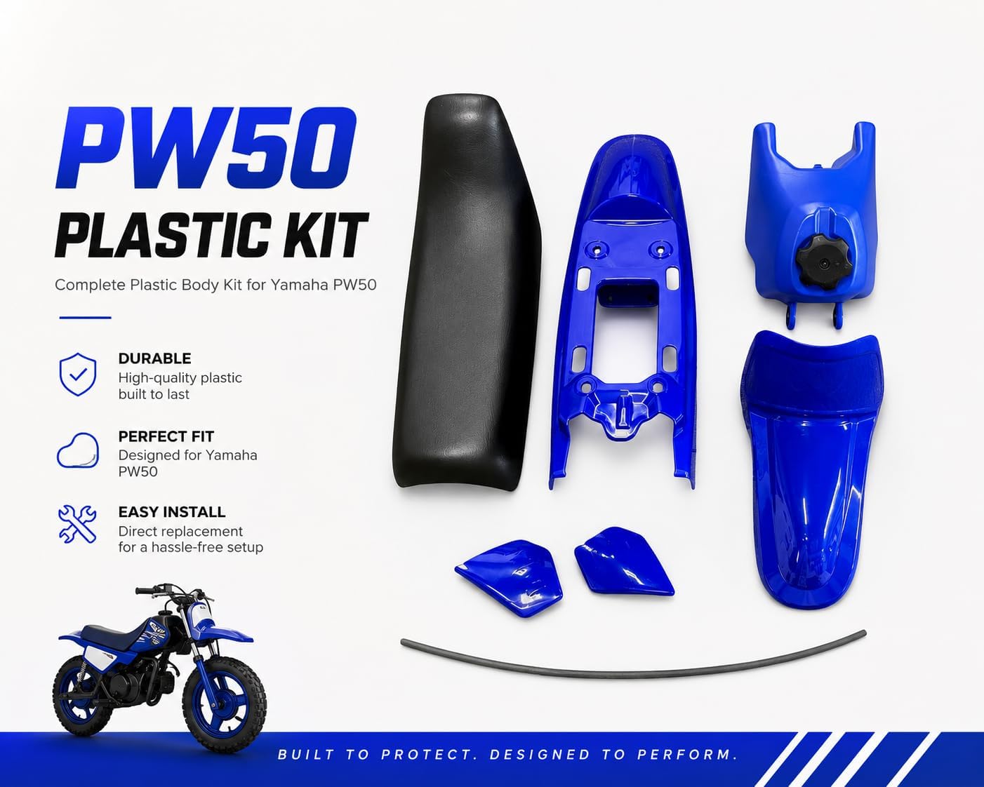Complete Bodywork Plastics Fender Kit with Fuel Tank Assembly Soft Seat Cushion for YAMAHA PW50 Peewee 50 Durable High-Impact Fender Fairing Set PINK