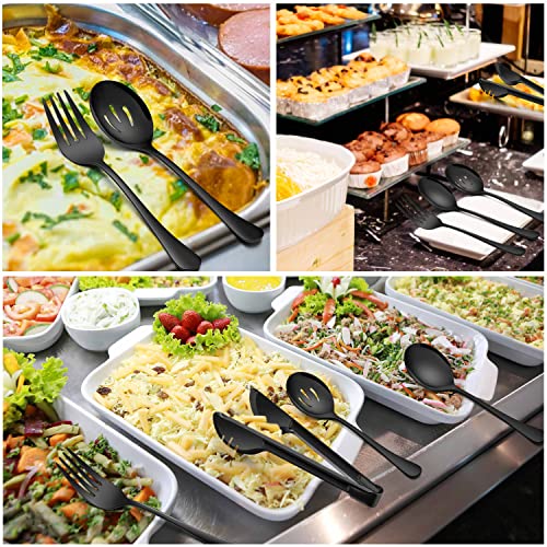Homikit 8-Piece Stainless Steel Large Serving Spoons, Slotted Serving Spoons, Serving Forks, Serving Tongs, Black Metal Catering Banquet Buffet Party Serving Utensils, Mirror Polished, Dishwasher Safe #TOP3