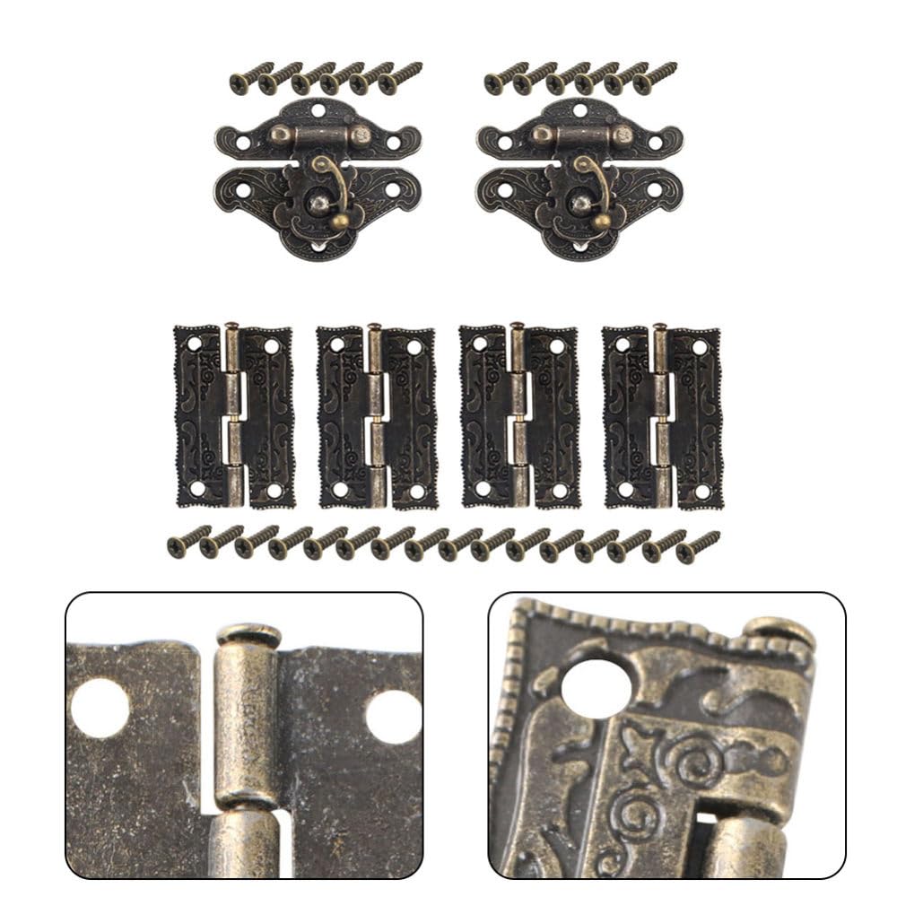 6 bisagras de puerta de gabinete de bronce antiguo para bisagras de muebles de caja de bricolaje con tornillos, pestillo de caja de madera, herrajes para muebles, 6 piezas, CHINA (6 piezas 1)
