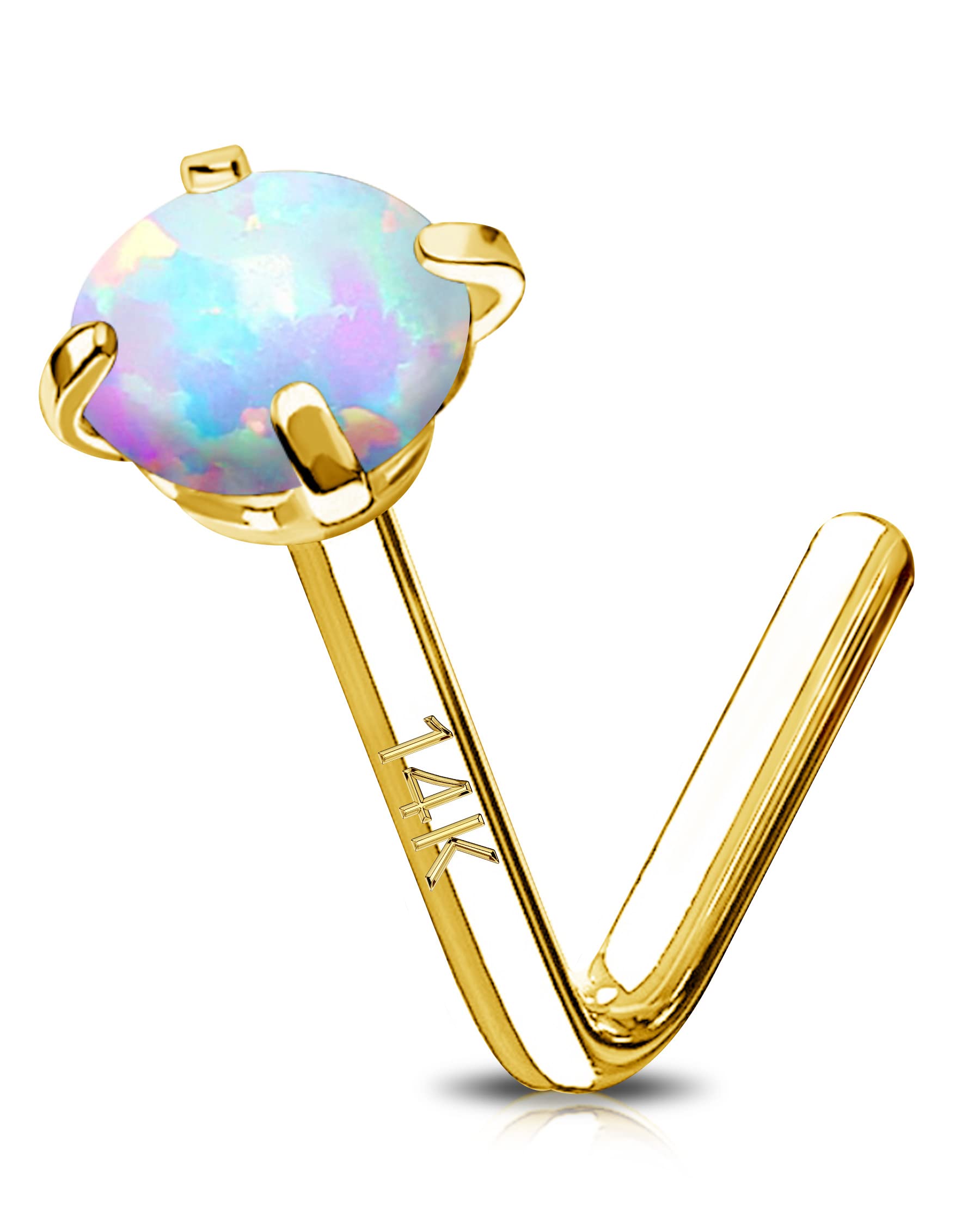 Jewseen14K Solid Gold Opal Nose Studs 20G Nose Rings L-Shaped Studs Nostrial Piercing Jewelry Nose Bone Studs Nose Piercing Jewelry for Women and Men