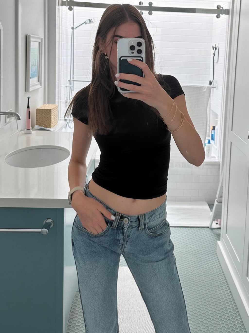 Crewneck Short Sleeve T Shirts for Women Fitted Basic TeesY2k Going Out Tops - Image 5