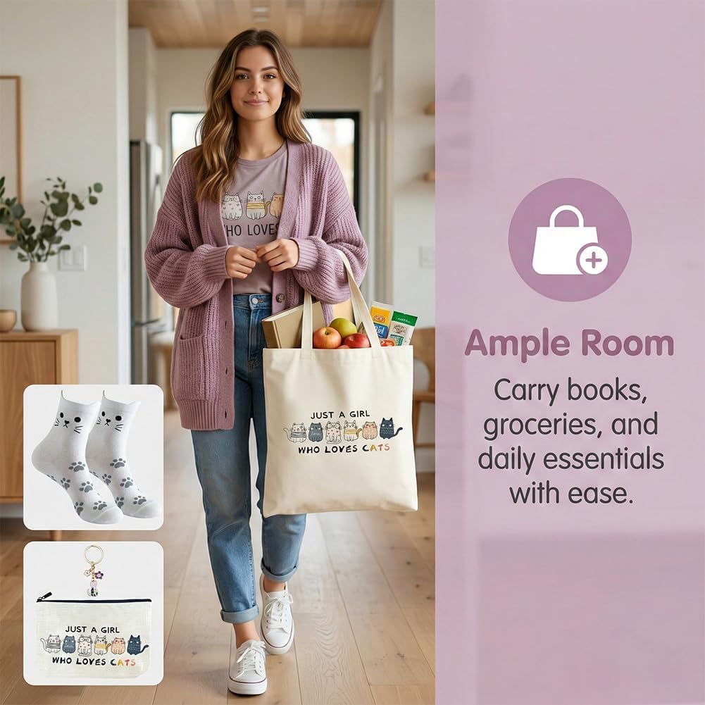 Set Regalo ：Borsa Tote Canvas, Borsetta per Trucco, Calzini & Braccialetto - Regalo per Donne, Ragazze