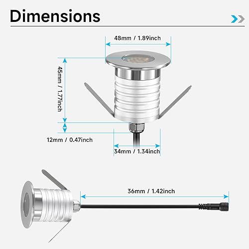 Miniatura 2 de HHTUN Luces LED de pozo en el suelo, 1W 12V-24V DC, IP67 impermeable enterrado subterráneo iluminación de paisaje al aire libre, blanco cálido 3000 K