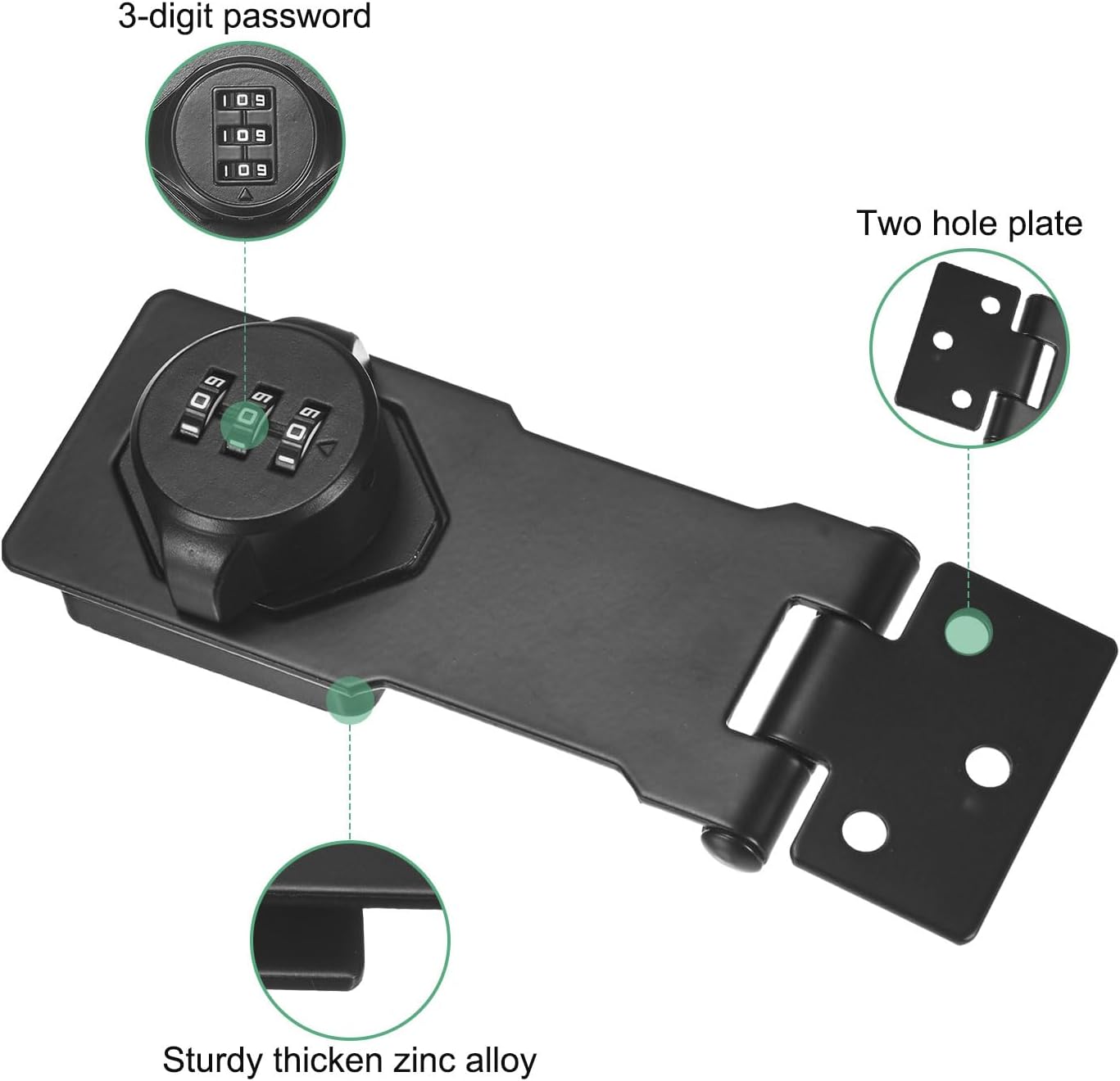 M METERXITY 2-Pack Keyless Combination Lock, 4.3" Zinc Alloy Mechanical Password Twist Knob Hasp Locks Latch, 90/180 Degree Barn Door Lock for Cabinet/Closet/Garage/Drawers/Garden [Black]