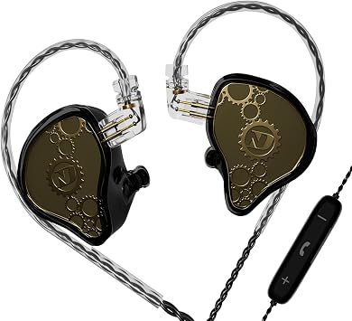 CCA ND Venus in Ear Monitor Headphones, 10mm Double Magnetic Dynamic Driver IEM Earphones, HiFi Wired Gaming Earbuds, 2 Pin Detachable Cable with Mic, Black, 3.5mm Plug
