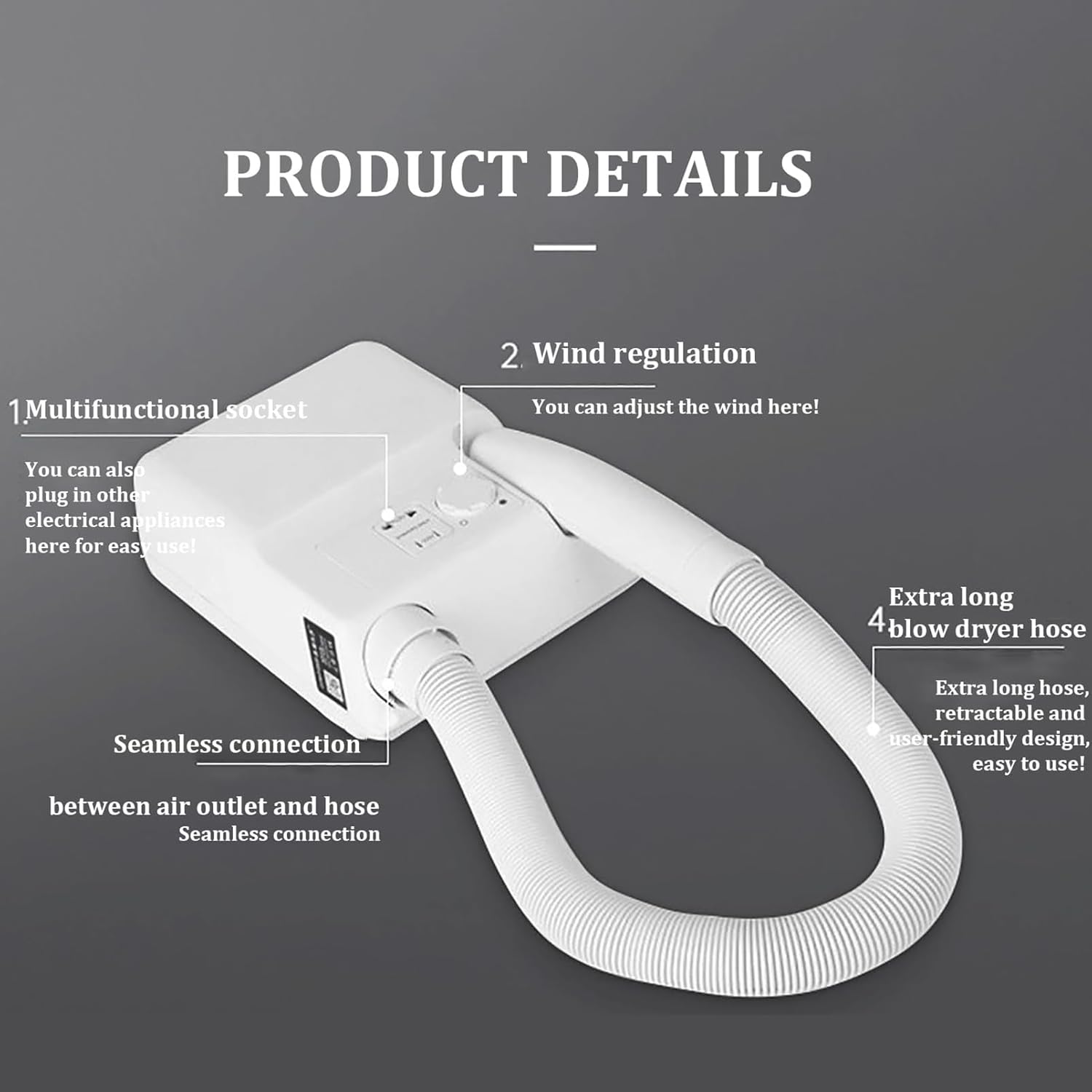 壁掛け式全身・ヘアドライヤー、イオン機能付き入浴後用ボディドライヤー（シェーバー用コンセント付き）、5段階温度調節機能、デジタルディ