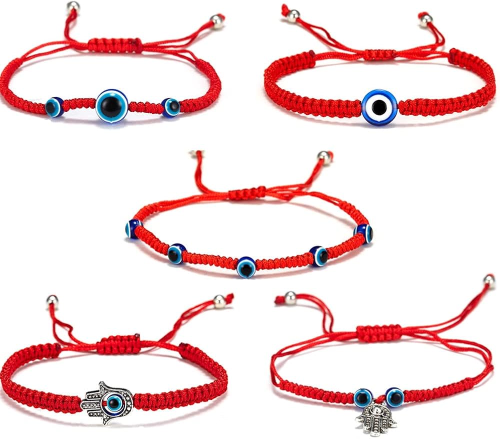 5 Piezas Pulsera mal de Ojo Roja, Pulseras de la Suerte Mal de Ojo, Pulsera de Ojo Turco, Pulseras de Amistad Ajustables, Pulseras Trenzadas Hilo Amistad, para Parejas Amor Hombre y Mujer