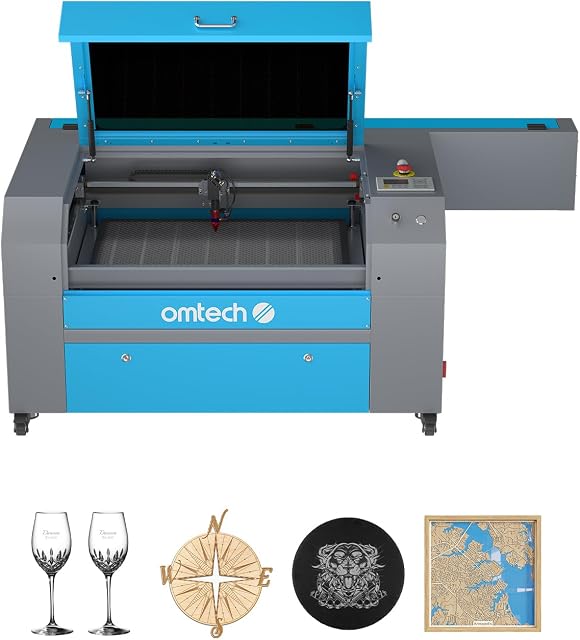 OMTech 100W CO2 Laser Engraver and Cutter with Industrial Water Chiller, 700x500mm Laser Cutter with Autolift Autofocus & Ruida Controls(with Forklift Unloading)