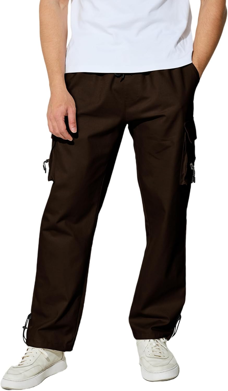 Men's Cargo Pants with Pockets Cotton Outdoor Elastic Waist Hiking Pants Casual Baggy Jogger Sweatpants - Image 2