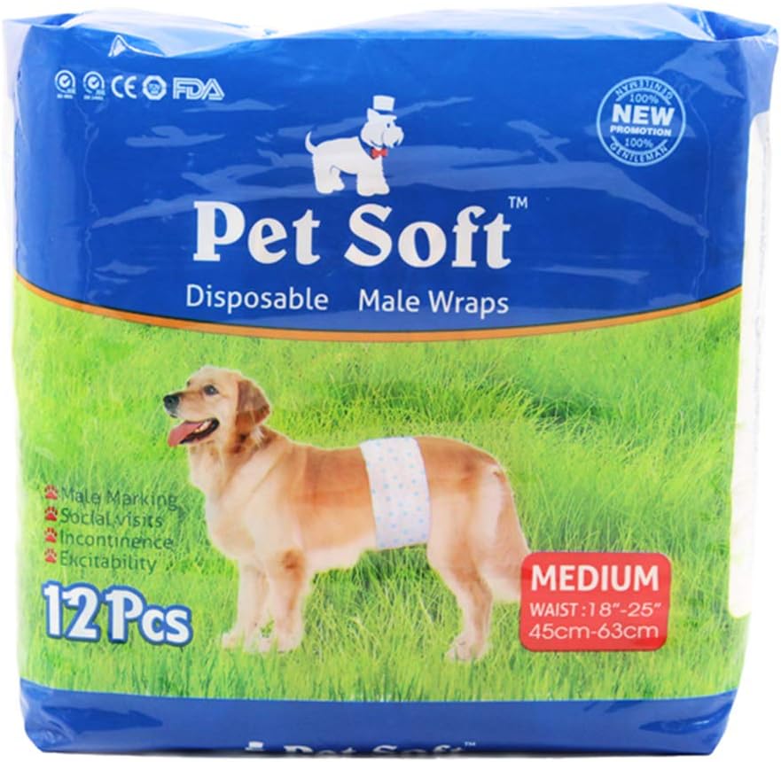 YINGYAO Pet Soft Male Pet Simple & Convenient Disposable Wrap Dog Diapers, White, 12 Count/Medium