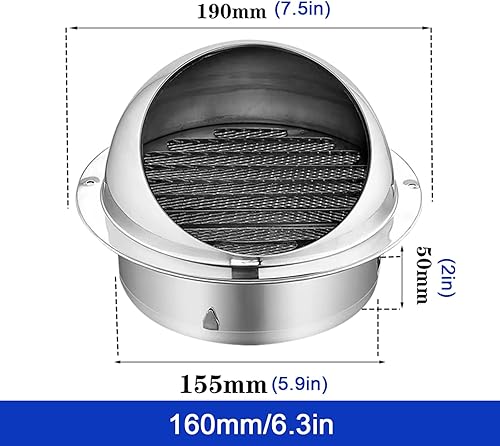 Miniatura 10 de KDDEON 304 Stainless Steel Exterior Wall Hood Chimney Cowl Cap,Range Hood Exhaust Pipe Air Outlet,Exhaust Vent Chimney Rain Cap,Round Vent Hole