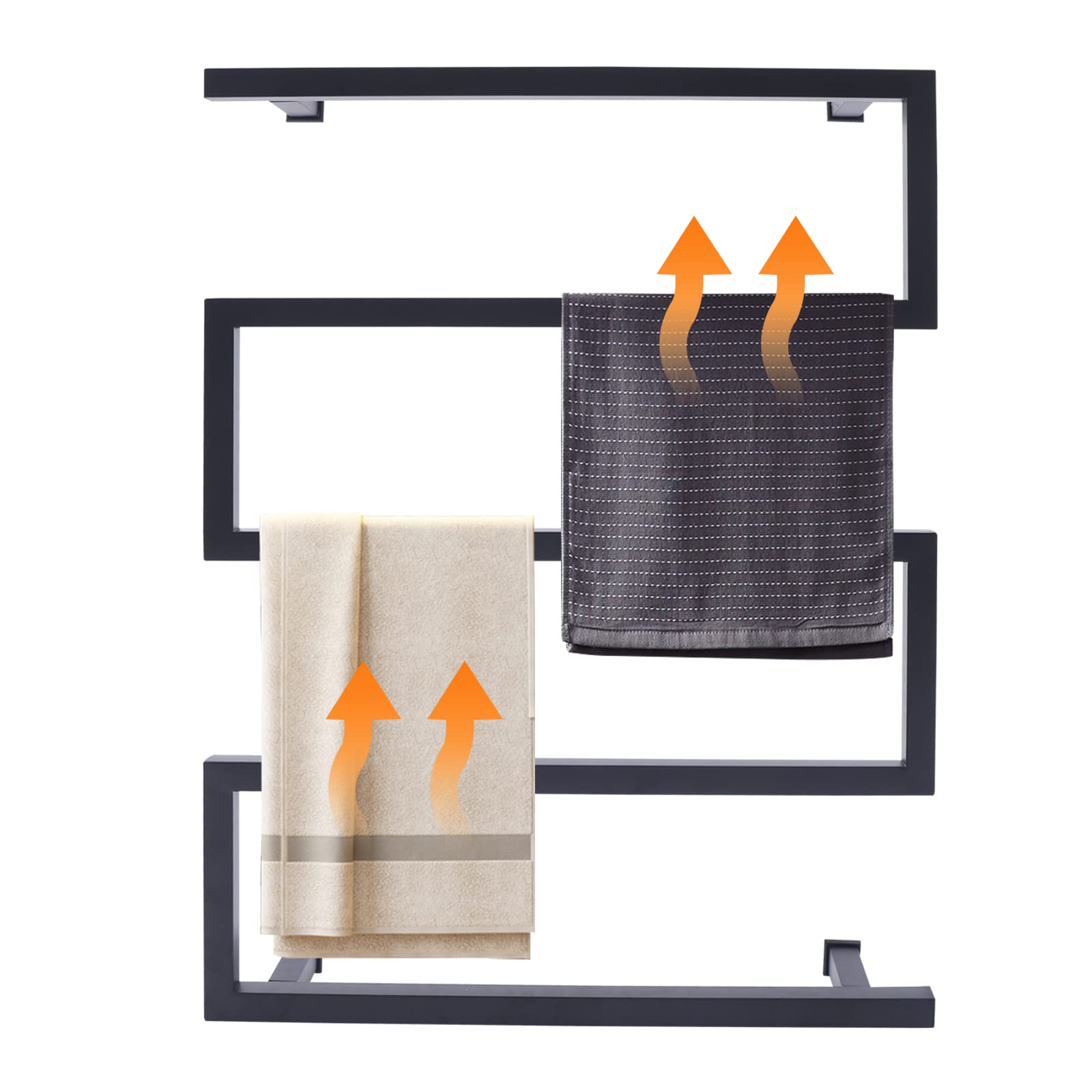 PIAOCAIYIN Wall Mounted Electric Towel Warmer, 304 Stainless Steel Heated Towel Rack, Plug-in Electric Heated Towel Rack, Home Towel Warmer for Bathroom, Black