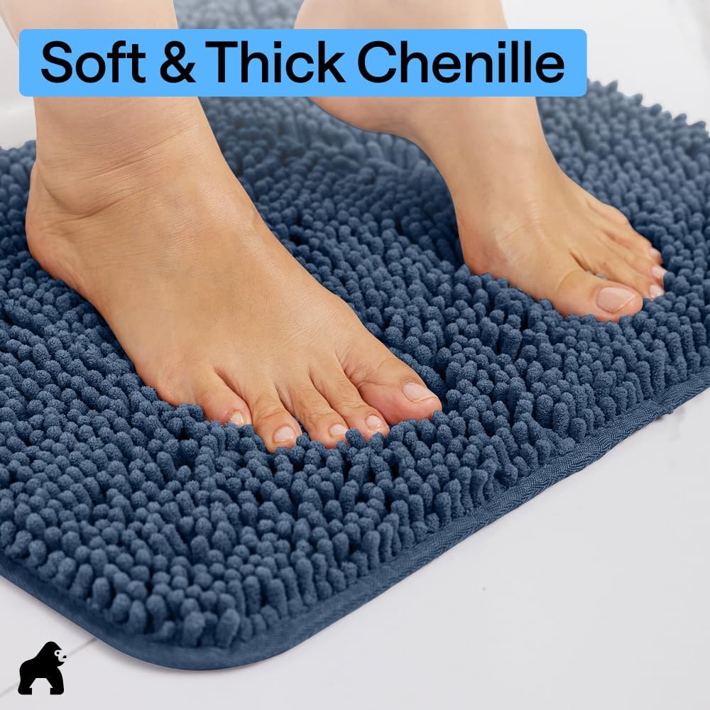 GORILLA GRIP Bath Rug Mat 36x24, Soft Absorbent Chenille, Quick Dry Microfiber Mats, Rubber Backing Washable Shower Floor Rugs, Bathmat Runner, US Designed Bathroom Home Decor Accessories Navy Blue