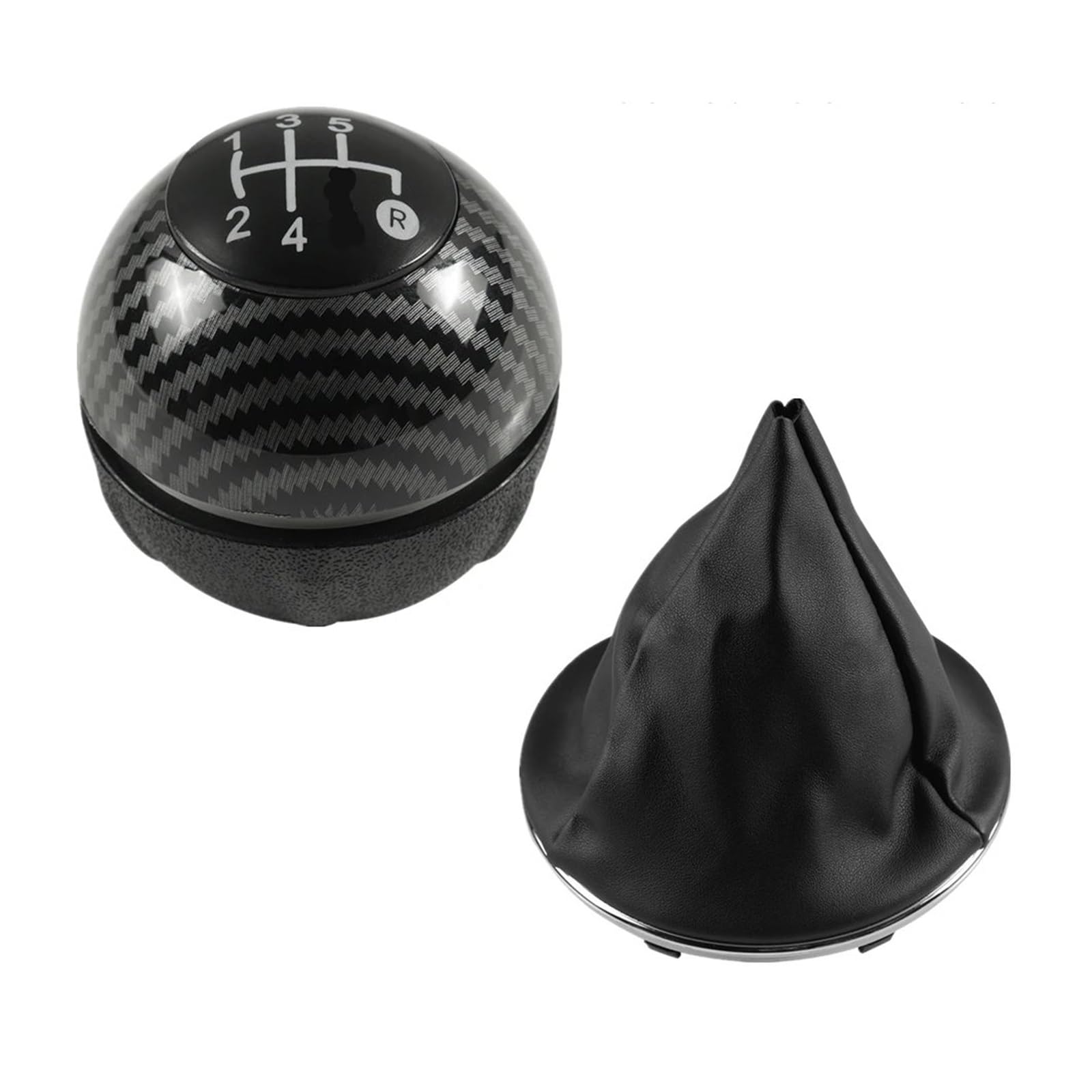 Jsyalmslw 2Pcs Carbon 5Speed For Fiat 500 500C 2007-2018 Gear Knob Abs/Leather Performance