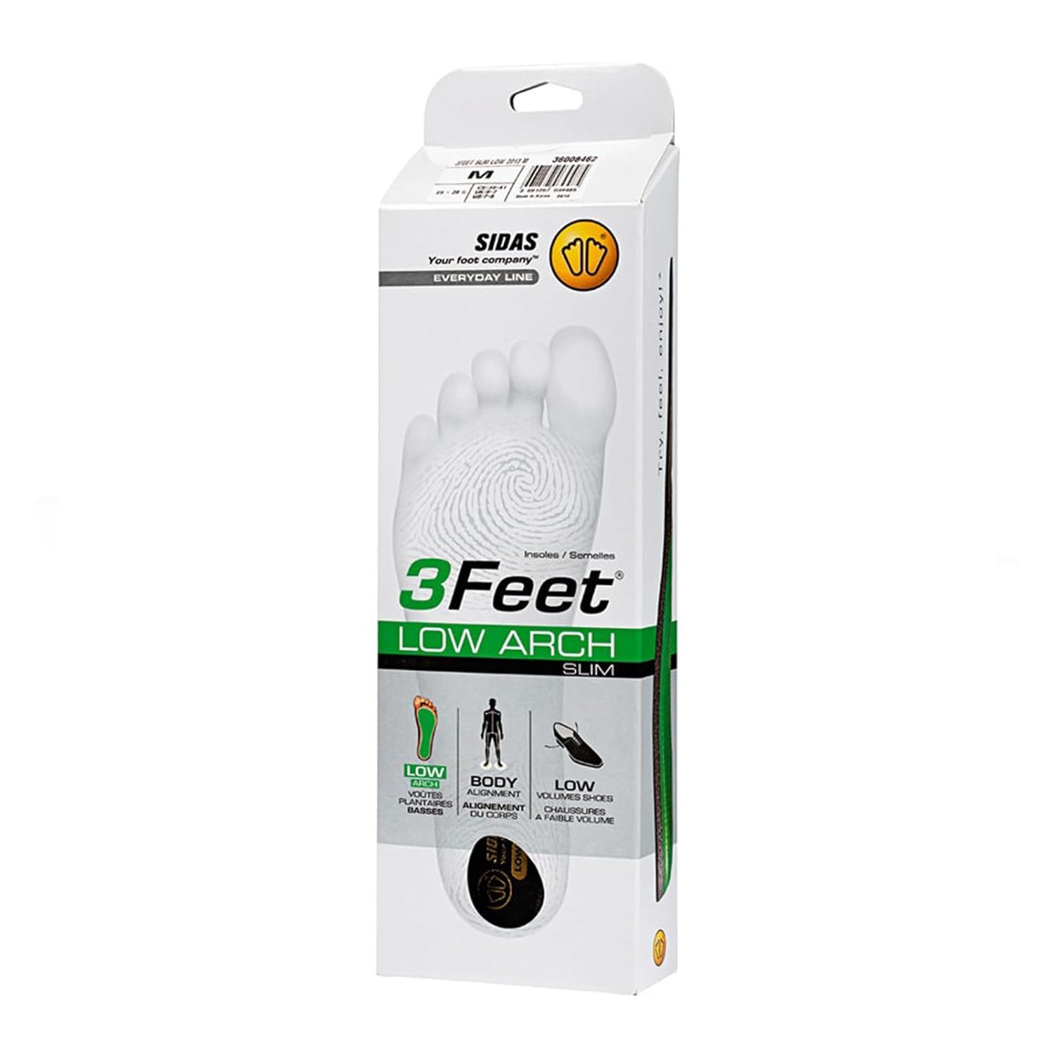 SIDAS Unisex 3Feet Slim Low-Arched Feet Breathable Cushioned Everyday Insoles | Cutting Line for Making Half-Insoles, Medium