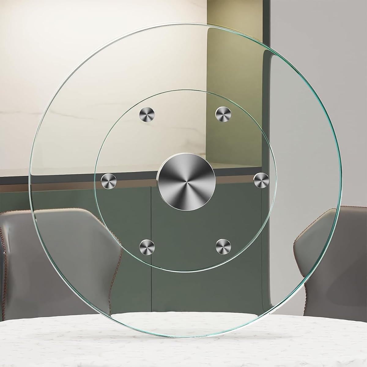 UZAMIRLEX Glass Lazy Susan Turntable, Tempered Glass Lazy Susan Turntable 360-Degree Rotating Serving Tray 6 Wheels 60-100cm(60cm/24inch)