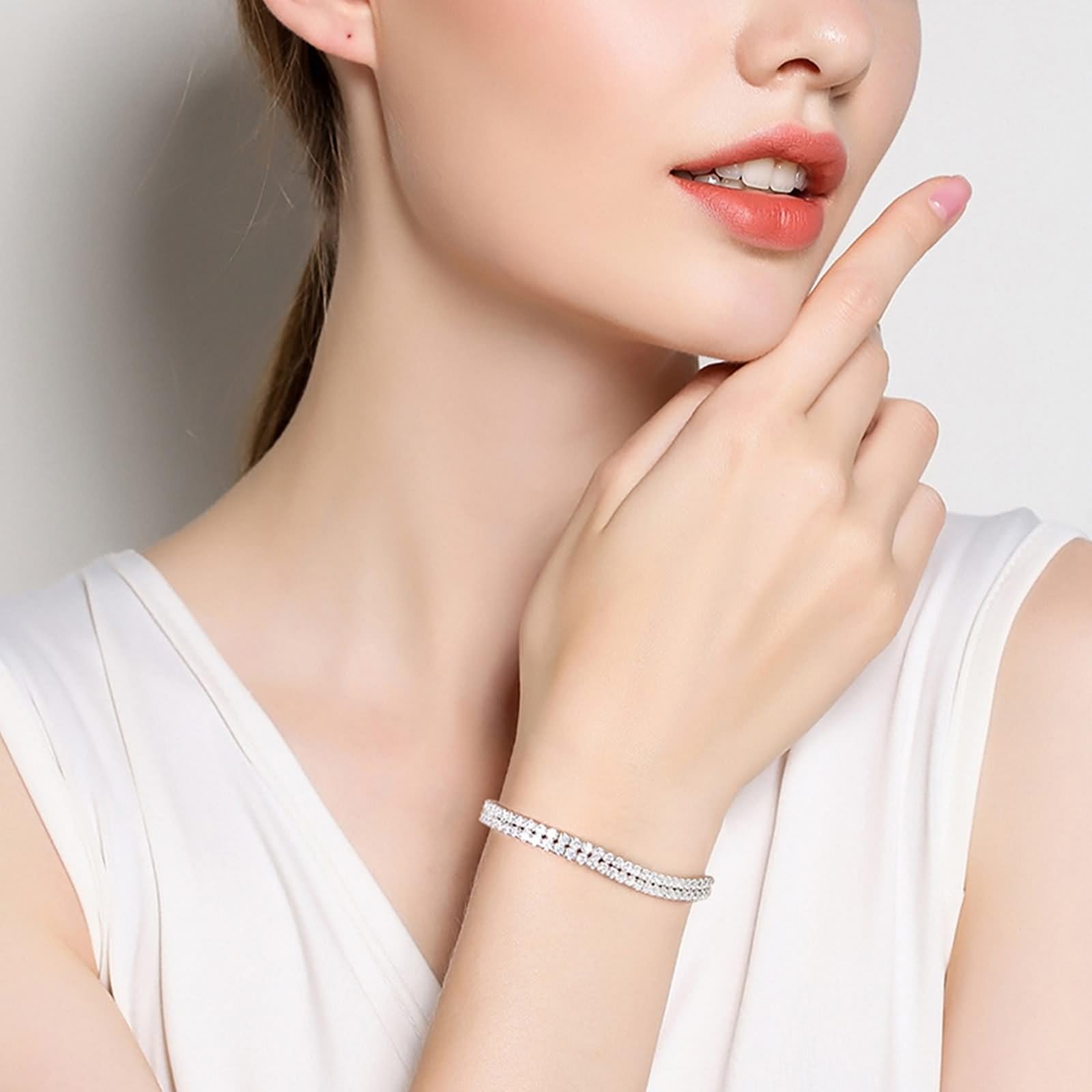 Pulseras amigas mujer, las mejores pulseras la amistad, cadena tenis, pulsera hermana circonita cúbica forma redonda blanca, plata ley
