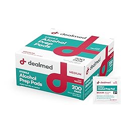 Dealmed 200 Sterile Alcohol Prep Pads Isopropyl Wipes Individually Wrapped Medium Square, 2-Ply for Cuts Scrapes and General Cleansing
