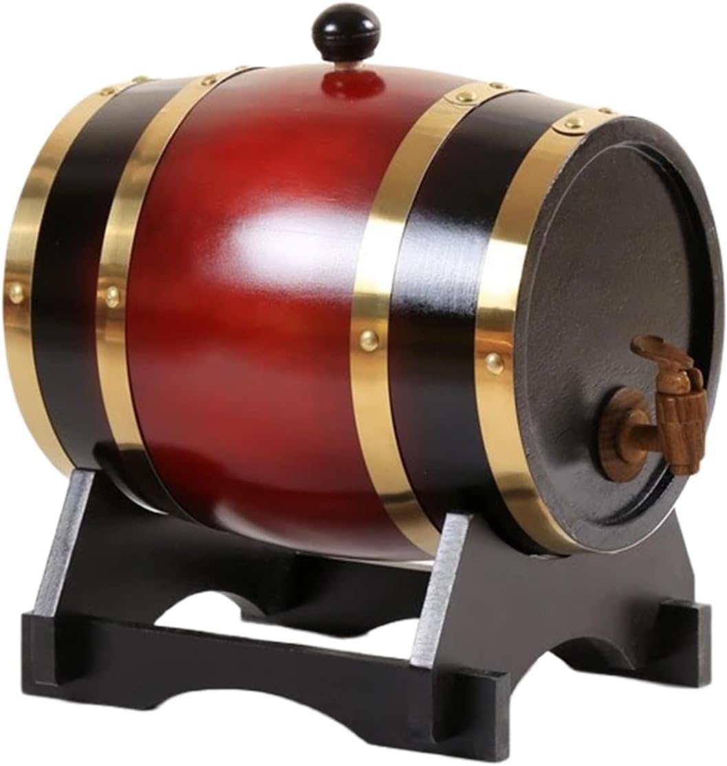 Leakproof Wood Red Wine Barrel,with Faucet Whiskey Barrel Dispenser,Vintage Oak Red Wine Barrel,for Home Bar Storage Wine Making Brewing Decoration