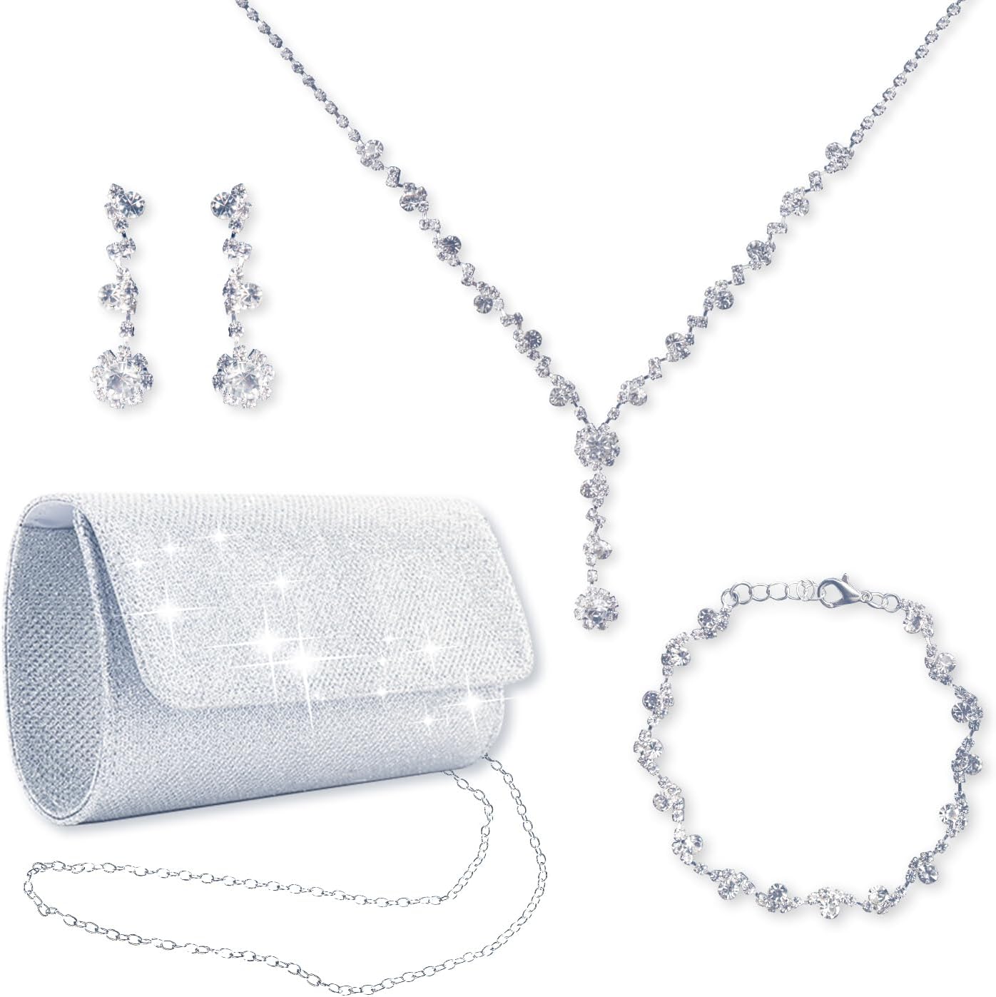 4 Pcs Rhinestone Jewelry Sets for Women Wedding Jewelry Set