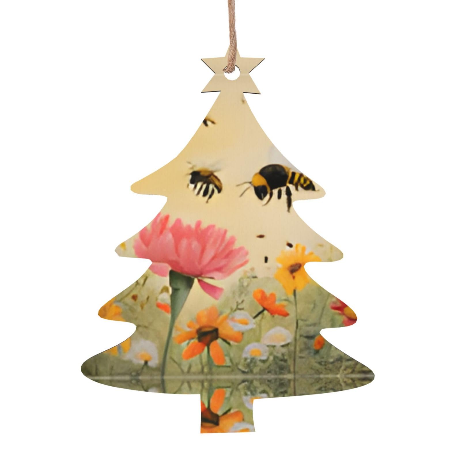 Rural Bees Wildflowers Christmas Wooden Ornaments Exquisite Handcrafted Wood Hanging Decor with Double-Sided Print, Perfect for Holiday Tree & Home Festive Decoration