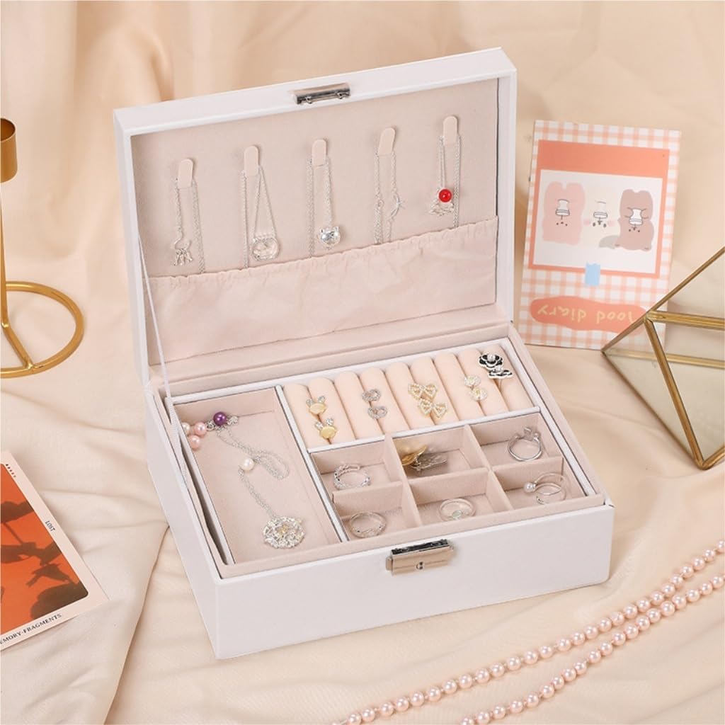 ジュエリーストレージジュエリーストレージボックス絶妙なダブルレイヤーライトラグジュアリーネックレスブレスレットハンドスタッドイヤリン