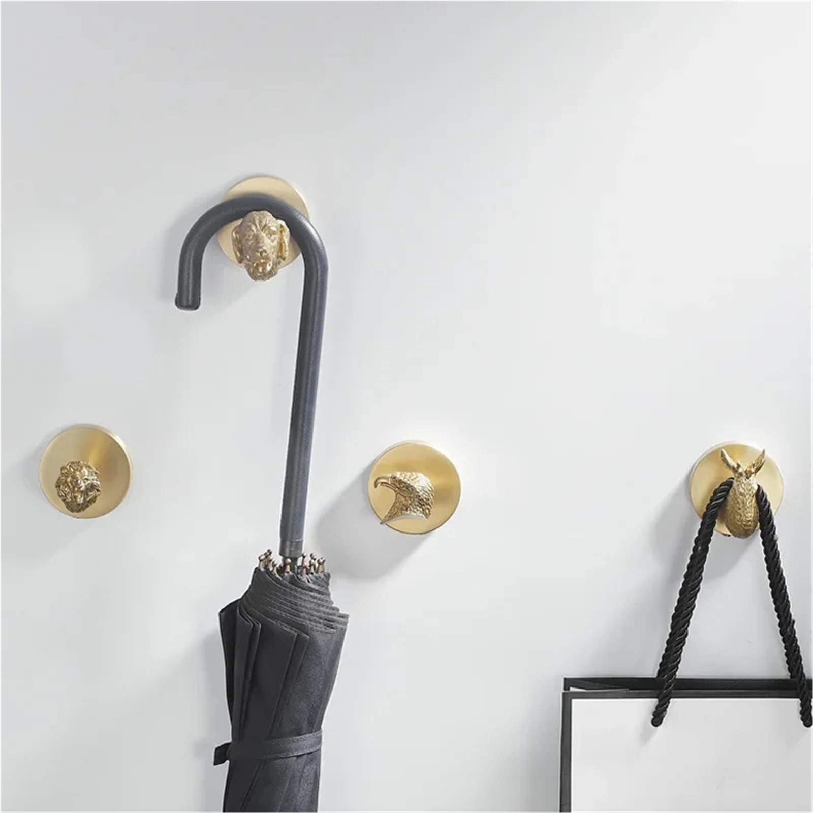 Kleiderhaken aus Messing Messing gebürstet Gold Badezimmer Tier Kleiderhaken Robe Haken Hardware Zubehör perforierte Installation(Sika deer head Hook)