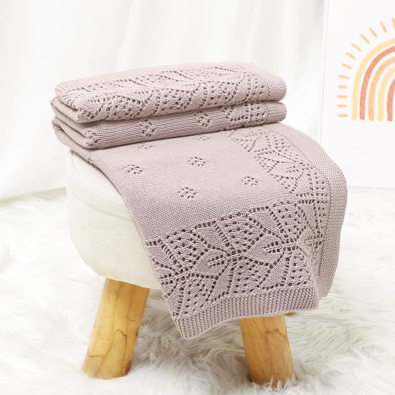 LAWKUL Cellular Blanket Baby 100% Cotton Soft Newborn Babe Knit Blankets Classic Florals for Boy Girls 100x80cm Lavender - Image 2