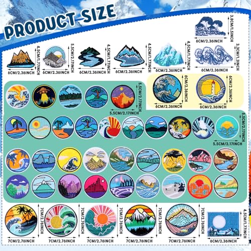 Hotop 48 Pcs Camping Theme Iron on Patches Adventure Outdoor Patch Mountain Backpacking Sew on Embroidered for Hats Jeans Jackets Clothes Backpack Cap DIY Crafts Sew Making