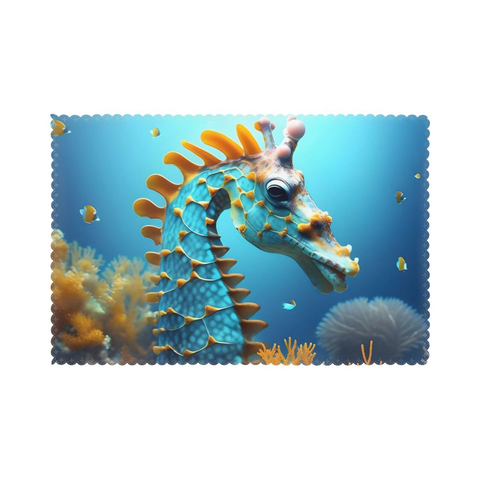 Blue Seahorse Placemat set of 6, oil-proof and insulated dining table placemats, washable and wipeable.