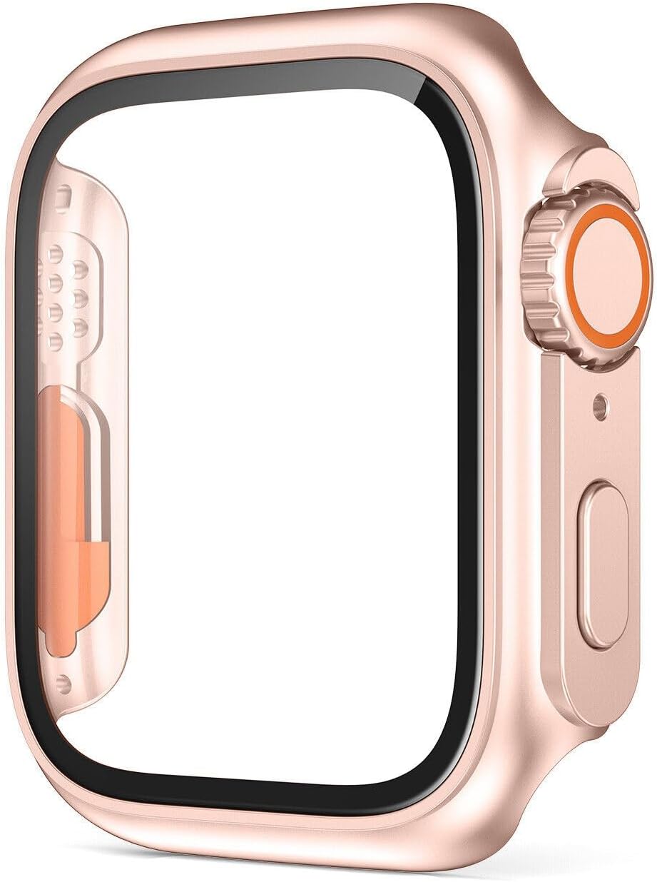 Tough Protective Case for Apple Watch 44mm/45mm Change to Ultra 49mm Cover with Strap, Apple Watch 44mm/45mm to Convertor (Rose Gold, 44mm)