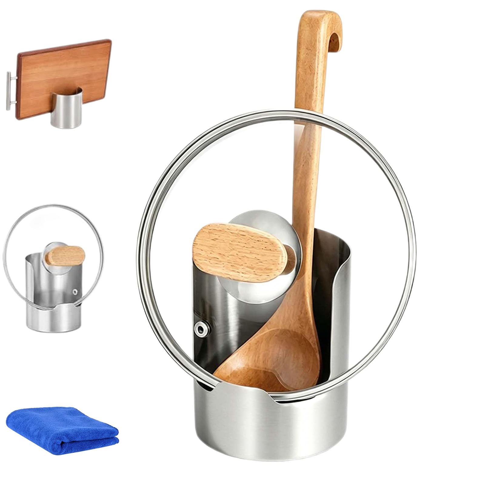 Multifunctional Kitchen Utensil Holder, Stainless Steel Countertop Organizer and Spoon Rest for Countertop, Space-Saving Pot Lid Rest Stand for Home, Cooks, Kitchens，1pcs