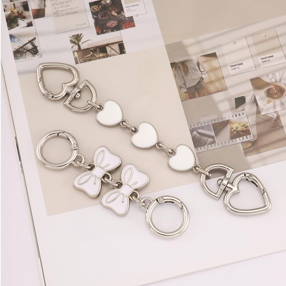 Anbys Silver Bag Extender Chain Purse Extender Chain Purse Strap Extender Bag Chain Charms(White Heart/Bow)