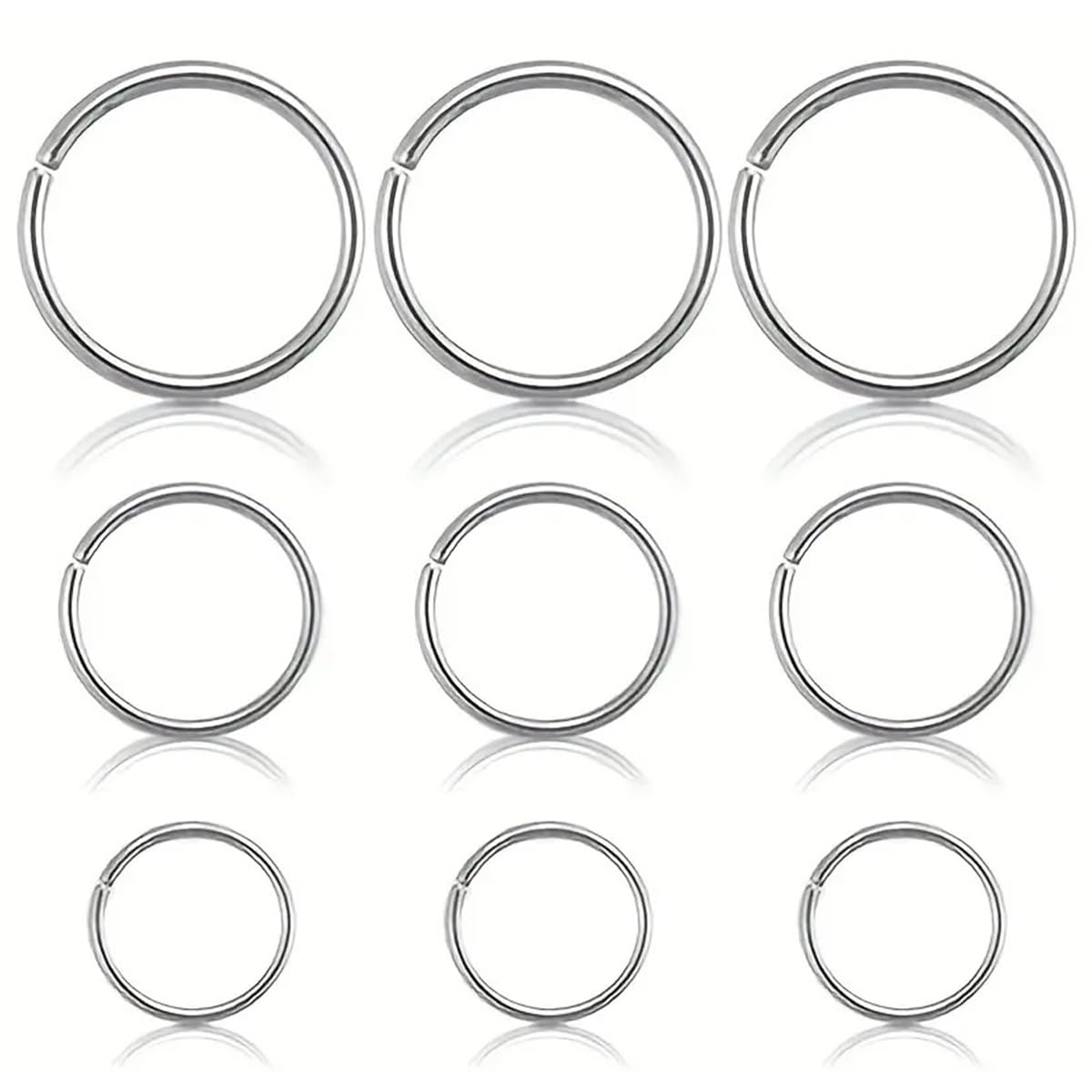 Visxcnu Visxcnu 9 Pcs 0.8mm Grosor 316L Acero Quirúrgico Bisagras Nariz Anillos Aro, Anillos de tabique Piercing Labio Hélice Cartílago Rook Pendientes, Diámetro 6mm a 10mm
