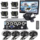 Padarsey 4 Channel 720P SD AHD HD Mobile Vehicle DVR MDVR Real-time Video Recorder Kit With 4 Waterproof Side Rear Back View Night Vision Cameras, 7 Inches VGA Monitor for Truck Bus RV