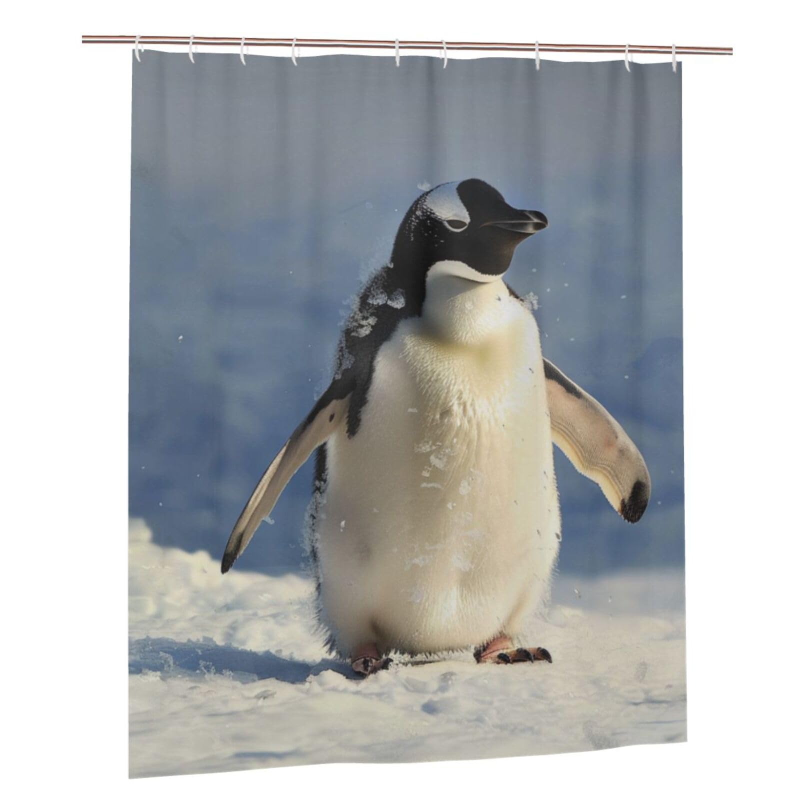 BWWHCCTI Cute Penguin Printed Shower Curtain With 12 Plastic Hooks Opaque Quick Drying Waterproof Shower Curtains Sets For Bathroom 152x183 Cm