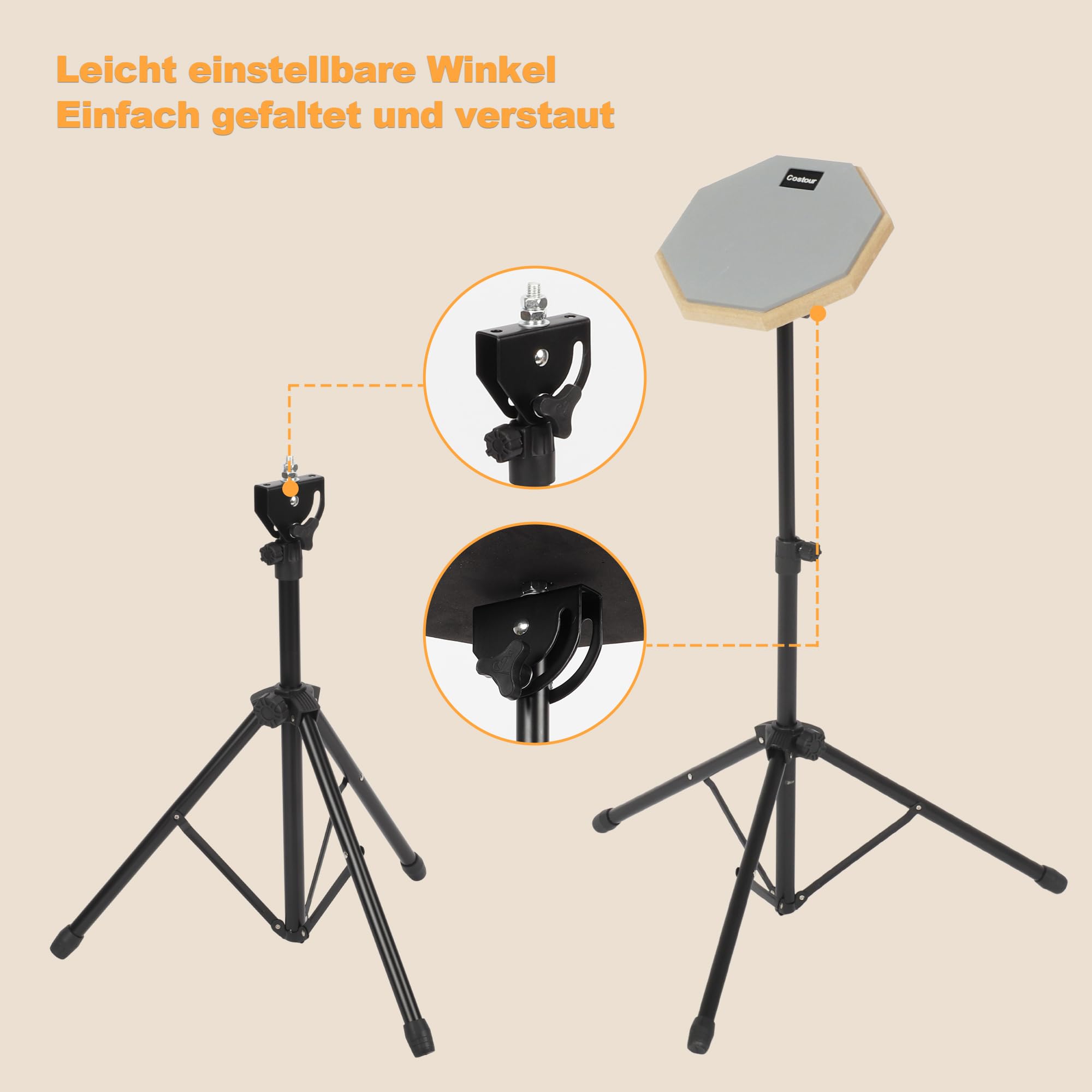 Gummi Drum Practice Pads übungspad kit 55-90cm Verstellbarer Bügel 8 Zoll schlagzeug Übungspad Drum Pad Set Mit Ständer Schlagzeug Sticks Aufbewahrungstasche für Schlagzeugern Anfängern