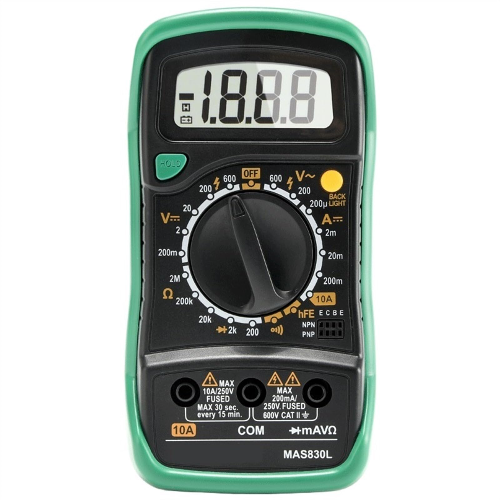 1pc MAS830L Handheld LCD Display Digital Multimeter DC Current Tester Backlight Data Hold Continuity Diode hFE Test