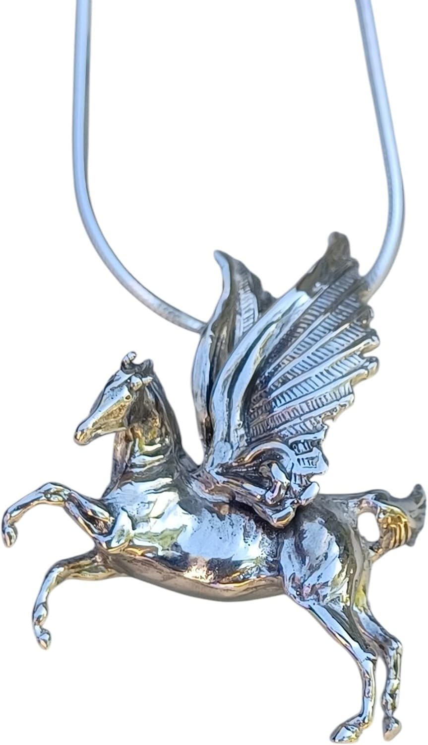 Pegasus Necklace Sterling Silver Pendant and Chain Handmade in USA Zimmer Horse Jewelry