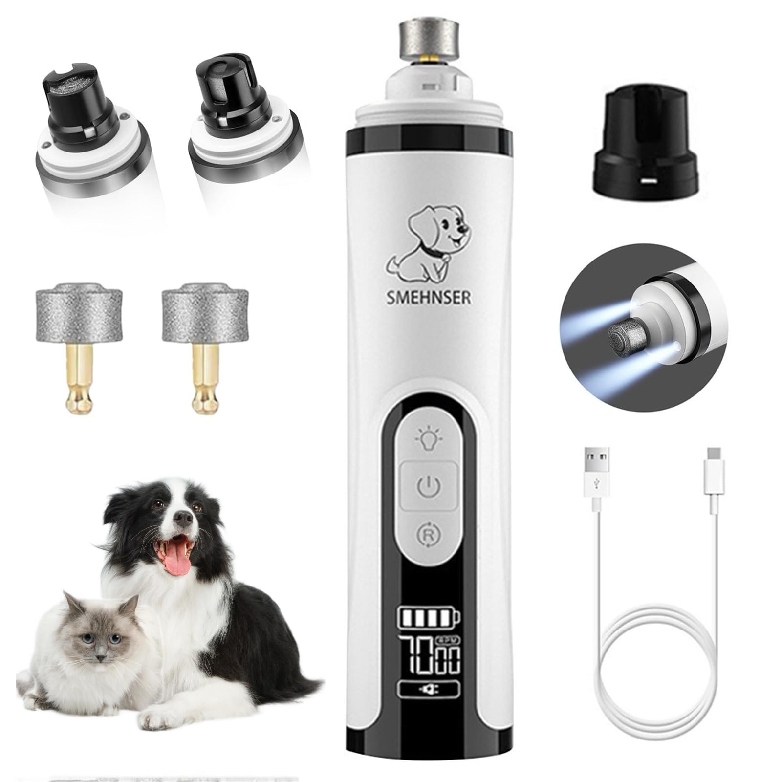 2026 Upgraded Silent Groom Pro Nail Grinder - 3-Speed Cordless Grooming Pro Nail Grinder, Pet Nail Trimmer with 2 LED Light,USB-C Rechargeable & 2 Grinding Wheels for Small Medium Large Dogs and Cats