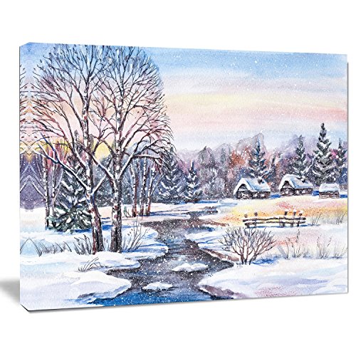 Russian Winter Village Landscape Photography Canvas Print #TOP1