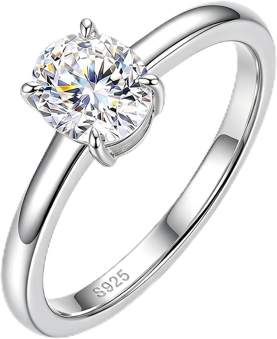 TenKa Anillos de compromiso de 1/2/3/4/5 quilates para mujer, plata de ley 925, anillo de boda con circonita cúbica solitaria de corte ovalado, anillos de promesa de viaje para ella, talla 4-11