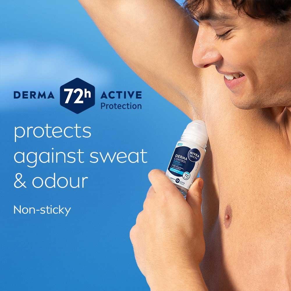 NIVEA MEN Derma Control Defend Anti-Perspirant Roll-On 50ml – Extra-Strong Protection Against Heavy Sweating, Up to 48h Dryness for Excessive Perspiration, Alcohol-Free & Skin-Compatible for Men