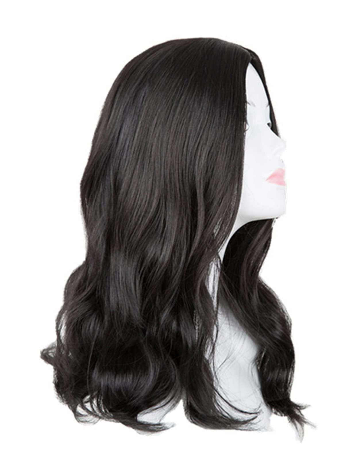 TOMYEUS Perücken Perücke Hitzebeständige mittelgroße lockige mittelgroße Linie Frauen Haarkostüm Halloween Karneval Haarteil perücke Fasching (Color : Schwarz, Stretched Length : 18inches)