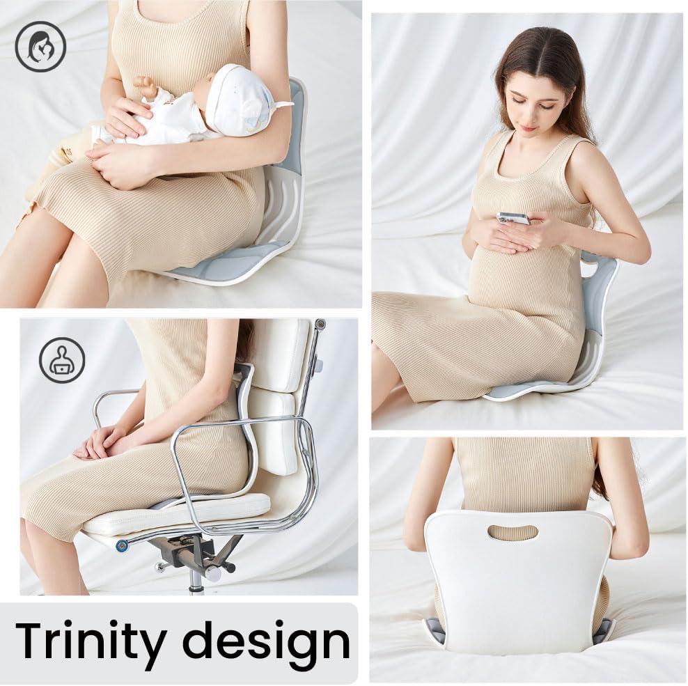 Ergonomic Lumbar Support Cushion, Silver, 460mm x 440mm x 340mm, Large, for Office Chairs & Car Seats, Posture Correction, Pregnancy Comfort,110-300 lbs Capacity