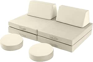 MeMoreCool Spielsofa für Kinder, Modulares Sessel Couch für Kuschelecke Kinderzimmer, Schlafsofa, 8-teiliges Kinder Sofa Spielset, Schaumstoff Sofa Bed mit Schlaffunktion für Mädchen Jungen, Beige