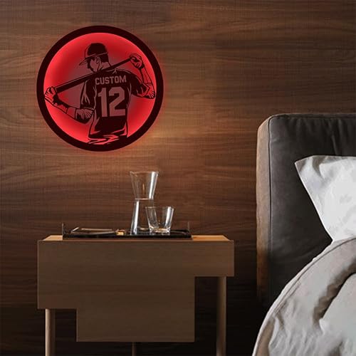 Miniatura 5 de Letrero de metal con nombre personalizado, luz de neón de béisbol, letreros de neón de béisbol personalizados para decoración de pared, regalo de
