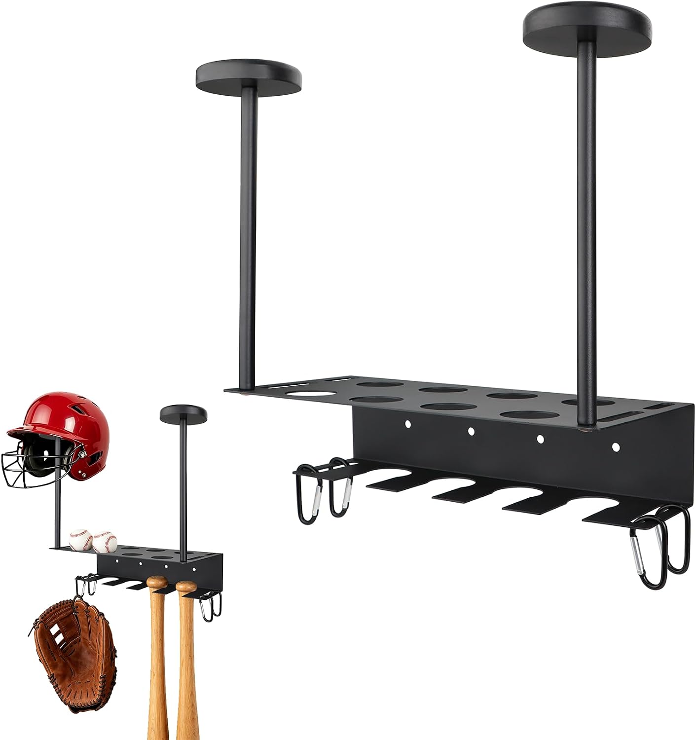 baseball bat rack - wall mounted holder - Batting Helmets rack | Metal Hanger for Home and Field Storage, Compact type Sports Equipment Organizer，Hardware Included.