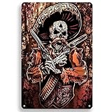 Vintage Metallschild Mexikanischer Waffenkämpfer Wandkunst Dekor Piratenwaffen Vintage Chic Metallposter Hippie Blechschilder für Café Bar Zuhause Küche Garage Club 20 x 30 cm